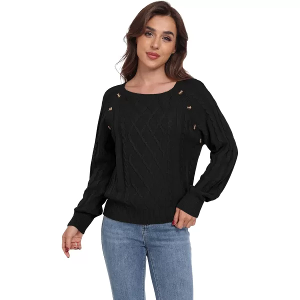 GRECERELLE Women's Sweaters Crewneck Bishop Long Sleeve 2024 Fall Oversized Knit Button Jumper Tops