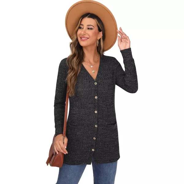 GRECERELLE Women's Long Sleeve Open Front Cardigan Button Down Ribbed Lightweight Knit Outerwear with Pocket