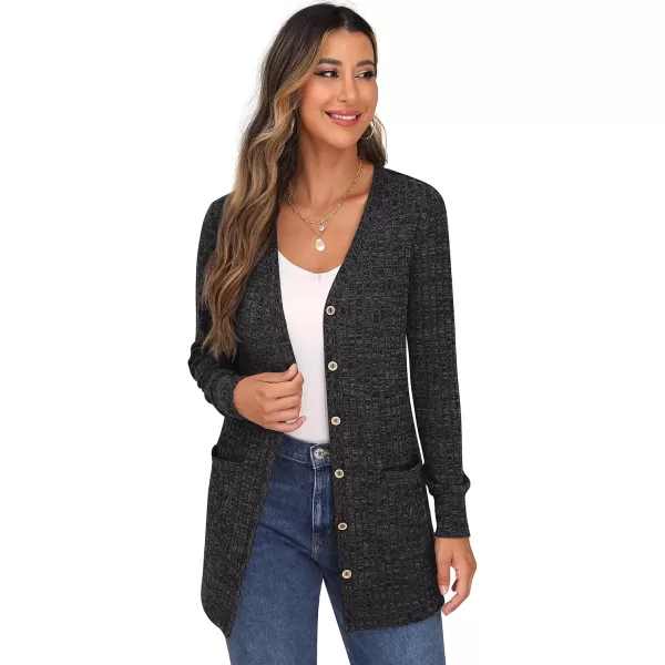 GRECERELLE Women's Long Sleeve Open Front Cardigan Button Down Ribbed Lightweight Knit Outerwear with Pocket