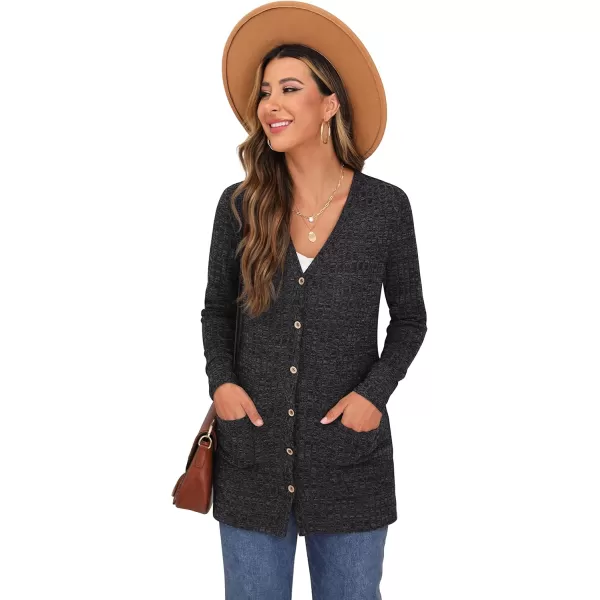 GRECERELLE Women's Long Sleeve Open Front Cardigan Button Down Ribbed Lightweight Knit Outerwear with Pocket