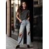 imageGRECERELLE Women 2025 Cap Sleeve Tops Summer Casual Tee Shirt Loose Crew Neck Basic Tank Trendy Work Vacation Outfits S2XLBlack White Stripe