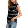 imageGRECERELLE Women 2025 Cap Sleeve Tops Summer Casual Tee Shirt Loose Crew Neck Basic Tank Trendy Work Vacation Outfits S2XLBlack White Stripe