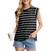 imageGRECERELLE Women 2025 Cap Sleeve Tops Summer Casual Tee Shirt Loose Crew Neck Basic Tank Trendy Work Vacation Outfits S2XLBlack White Stripe