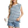 imageGRECERELLE Women 2025 Cap Sleeve Tops Summer Casual Tee Shirt Loose Crew Neck Basic Tank Trendy Work Vacation Outfits S2XLStripe Blue