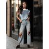 imageGRECERELLE Women 2025 Cap Sleeve Tops Summer Casual Tee Shirt Loose Crew Neck Basic Tank Trendy Work Vacation Outfits S2XLStripe Blue