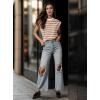 imageGRECERELLE Women 2025 Cap Sleeve Tops Summer Casual Tee Shirt Loose Crew Neck Basic Tank Trendy Work Vacation Outfits S2XLStripe Brown