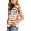 imageGRECERELLE Women 2025 Cap Sleeve Tops Summer Casual Tee Shirt Loose Crew Neck Basic Tank Trendy Work Vacation Outfits S2XLStripe Brown
