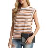 imageGRECERELLE Women 2025 Cap Sleeve Tops Summer Casual Tee Shirt Loose Crew Neck Basic Tank Trendy Work Vacation Outfits S2XLStripe Brown