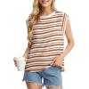imageGRECERELLE Women 2025 Cap Sleeve Tops Summer Casual Tee Shirt Loose Crew Neck Basic Tank Trendy Work Vacation Outfits S2XLStripe Brown