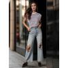 imageGRECERELLE Women 2025 Cap Sleeve Tops Summer Casual Tee Shirt Loose Crew Neck Basic Tank Trendy Work Vacation Outfits S2XLStripe Pink