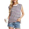 imageGRECERELLE Women 2025 Cap Sleeve Tops Summer Casual Tee Shirt Loose Crew Neck Basic Tank Trendy Work Vacation Outfits S2XLStripe Pink