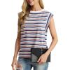 imageGRECERELLE Women 2025 Cap Sleeve Tops Summer Casual Tee Shirt Loose Crew Neck Basic Tank Trendy Work Vacation Outfits S2XLStripe Pink