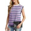 imageGRECERELLE Women 2025 Cap Sleeve Tops Summer Casual Tee Shirt Loose Crew Neck Basic Tank Trendy Work Vacation Outfits S2XLStripe Purple