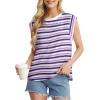 imageGRECERELLE Women 2025 Cap Sleeve Tops Summer Casual Tee Shirt Loose Crew Neck Basic Tank Trendy Work Vacation Outfits S2XLStripe Purple
