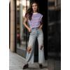 imageGRECERELLE Women 2025 Cap Sleeve Tops Summer Casual Tee Shirt Loose Crew Neck Basic Tank Trendy Work Vacation Outfits S2XLStripe Purple