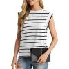imageGRECERELLE Women 2025 Cap Sleeve Tops Summer Casual Tee Shirt Loose Crew Neck Basic Tank Trendy Work Vacation Outfits S2XLWhite Black Stripe