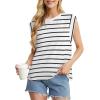 imageGRECERELLE Women 2025 Cap Sleeve Tops Summer Casual Tee Shirt Loose Crew Neck Basic Tank Trendy Work Vacation Outfits S2XLWhite Black Stripe