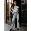 imageGRECERELLE Women 2025 Cap Sleeve Tops Summer Casual Tee Shirt Loose Crew Neck Basic Tank Trendy Work Vacation Outfits S2XLWhite Black Stripe