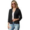 imageGRECERELLE Womens 2025 34 Sleeve Light Weight Summer Knit Loose Casual Cropped Cardigan Shrugs SweaterBlack