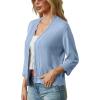 imageGRECERELLE Womens 2025 34 Sleeve Light Weight Summer Knit Loose Casual Cropped Cardigan Shrugs SweaterLight Blue