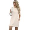 imageGRECERELLE Womens Summer Short Sleeve Tee Shirt Dress Crew Neck Casual Mini Sundress with PocketsApricot White