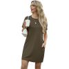imageGRECERELLE Womens Summer Short Sleeve Tee Shirt Dress Crew Neck Casual Mini Sundress with PocketsArmy Green