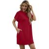 imageGRECERELLE Womens Summer Short Sleeve Tee Shirt Dress Crew Neck Casual Mini Sundress with PocketsBurgundy