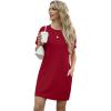 imageGRECERELLE Womens Summer Short Sleeve Tee Shirt Dress Crew Neck Casual Mini Sundress with PocketsBurgundy