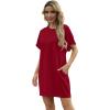 imageGRECERELLE Womens Summer Short Sleeve Tee Shirt Dress Crew Neck Casual Mini Sundress with PocketsBurgundy