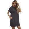 imageGRECERELLE Womens Summer Short Sleeve Tee Shirt Dress Crew Neck Casual Mini Sundress with PocketsDark Gray