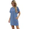imageGRECERELLE Womens Summer Short Sleeve Tee Shirt Dress Crew Neck Casual Mini Sundress with PocketsDenim Blue