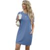 imageGRECERELLE Womens Summer Short Sleeve Tee Shirt Dress Crew Neck Casual Mini Sundress with PocketsDenim Blue
