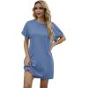 imageGRECERELLE Womens Summer Short Sleeve Tee Shirt Dress Crew Neck Casual Mini Sundress with PocketsDenim Blue