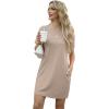 imageGRECERELLE Womens Summer Short Sleeve Tee Shirt Dress Crew Neck Casual Mini Sundress with PocketsKhaki