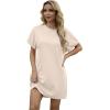 imageGRECERELLE Womens Summer Short Sleeve Tee Shirt Dress Crew Neck Casual Mini Sundress with PocketsLight Apricot