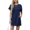 imageGRECERELLE Womens Summer Short Sleeve Tee Shirt Dress Crew Neck Casual Mini Sundress with PocketsNavy Blue