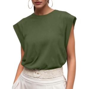 imageGRECERELLE Women 2025 Cap Sleeve Tops Summer Casual Tee Shirt Loose Crew Neck Basic Tank Trendy Work Vacation Outfits S2XLArmy Green