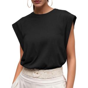 imageGRECERELLE Women 2025 Cap Sleeve Tops Summer Casual Tee Shirt Loose Crew Neck Basic Tank Trendy Work Vacation Outfits S2XLBlack