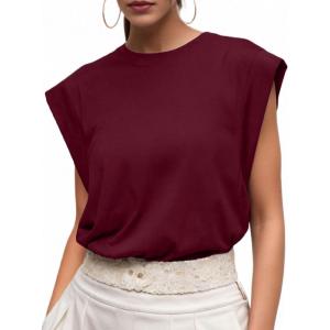 imageGRECERELLE Women 2025 Cap Sleeve Tops Summer Casual Tee Shirt Loose Crew Neck Basic Tank Trendy Work Vacation Outfits S2XLBurgundy
