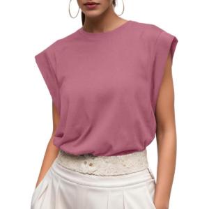 imageGRECERELLE Women 2025 Cap Sleeve Tops Summer Casual Tee Shirt Loose Crew Neck Basic Tank Trendy Work Vacation Outfits S2XLMauve