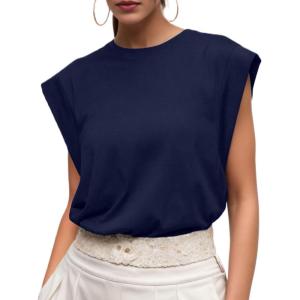 imageGRECERELLE Women 2025 Cap Sleeve Tops Summer Casual Tee Shirt Loose Crew Neck Basic Tank Trendy Work Vacation Outfits S2XLNavy Blue