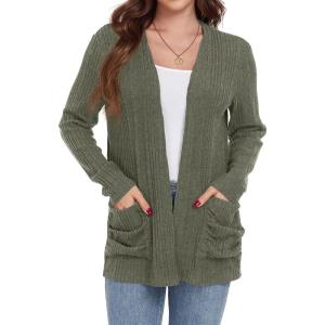 imageGRECERELLE Womens 2024 Long Sleeve Lightweight Open Front Casual Cardigan Sweaters Outerwear with PocketsArmy Green