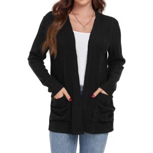 imageGRECERELLE Womens 2024 Long Sleeve Lightweight Open Front Casual Cardigan Sweaters Outerwear with PocketsBlack