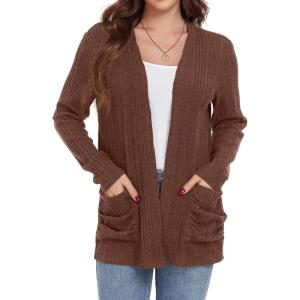 imageGRECERELLE Womens 2024 Long Sleeve Lightweight Open Front Casual Cardigan Sweaters Outerwear with PocketsCaramel