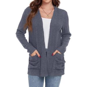 imageGRECERELLE Womens 2024 Long Sleeve Lightweight Open Front Casual Cardigan Sweaters Outerwear with PocketsDark Gray