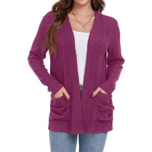 imageGRECERELLE Womens 2024 Long Sleeve Lightweight Open Front Casual Cardigan Sweaters Outerwear with PocketsHot Pink