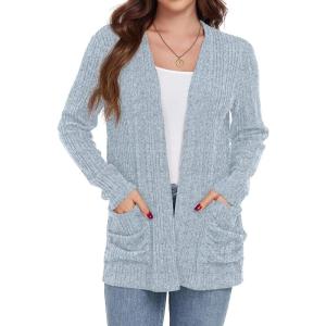 imageGRECERELLE Womens 2024 Long Sleeve Lightweight Open Front Casual Cardigan Sweaters Outerwear with PocketsLight Blue