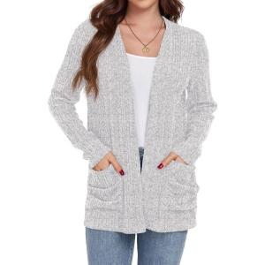imageGRECERELLE Womens 2024 Long Sleeve Lightweight Open Front Casual Cardigan Sweaters Outerwear with PocketsLight Gray