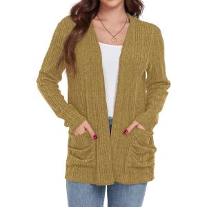 imageGRECERELLE Womens 2024 Long Sleeve Lightweight Open Front Casual Cardigan Sweaters Outerwear with PocketsMustard Yellow