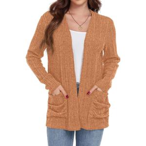 imageGRECERELLE Womens 2024 Long Sleeve Lightweight Open Front Casual Cardigan Sweaters Outerwear with PocketsOrange